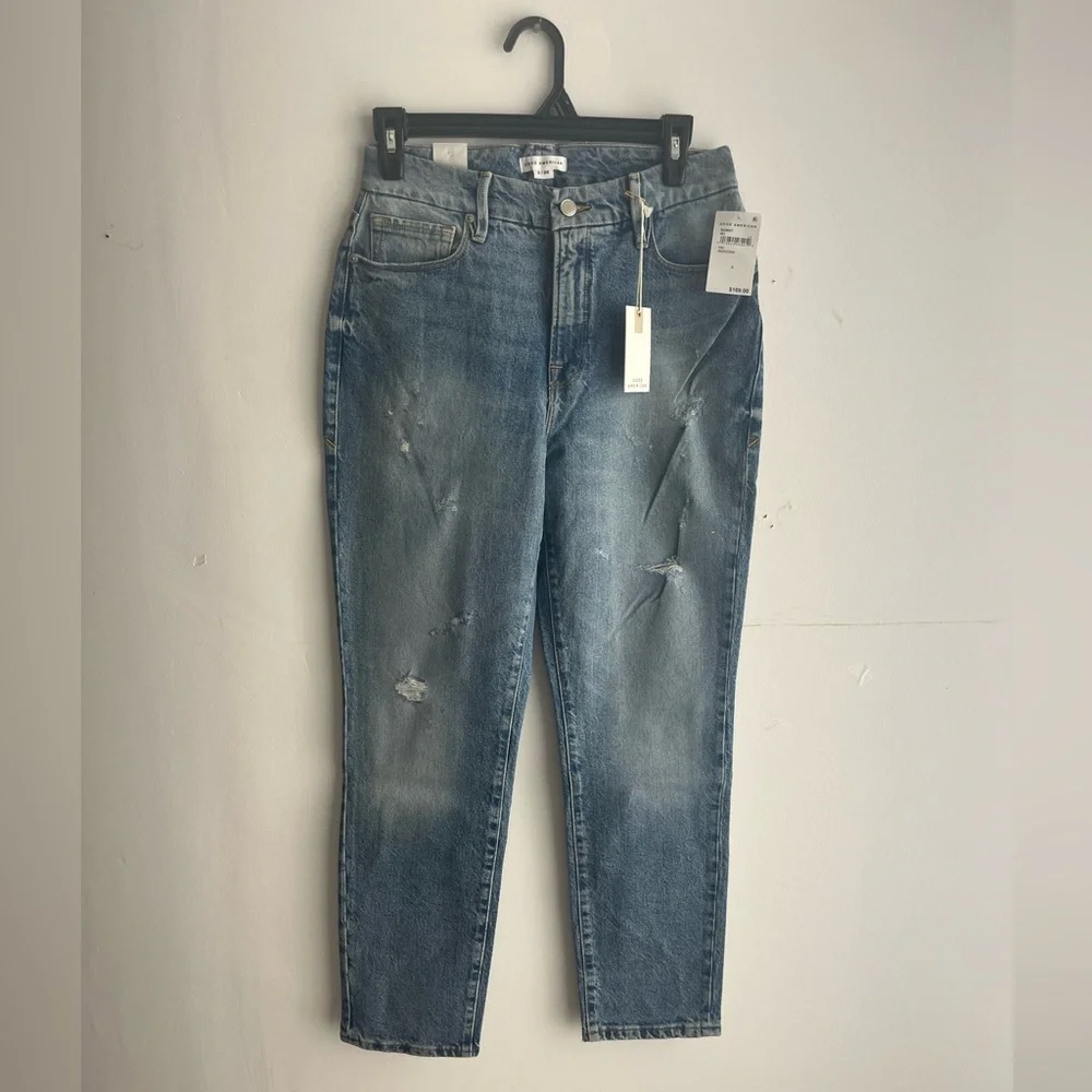 Good American Good Classic High Rise Distressed Slim- Straight Jeans, Size: 2 - Picture 4 of 9